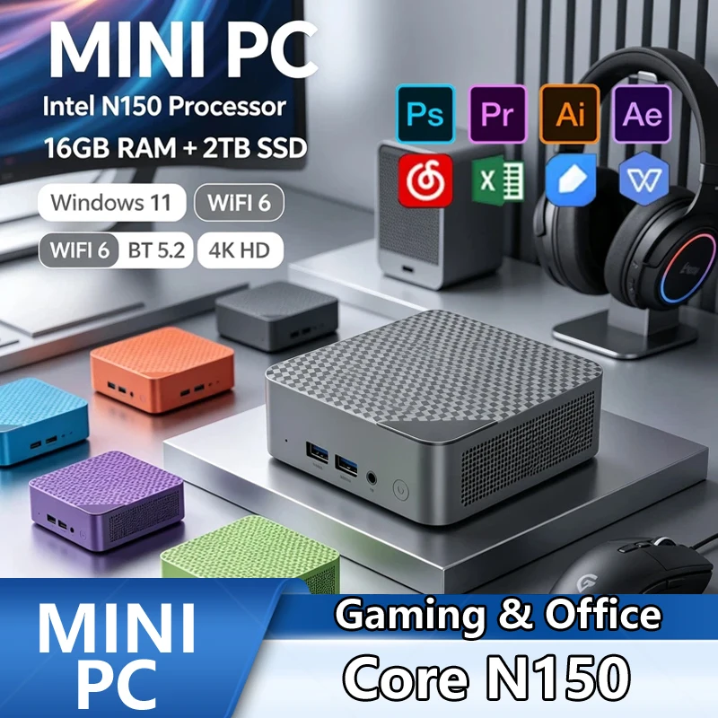 Pc Gaming Editing - جهاز كمبيوتر صغير إنتل N150، 16