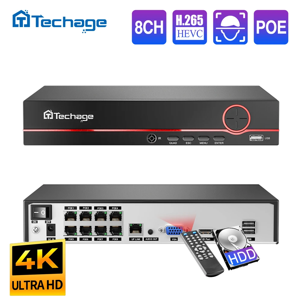 Techage H.265 8CH PoE شبكة مسج - مراجعة Webcam 4K وسعره